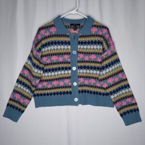Forever 21 Fair Isle Mushroom Cropped Cardigan - Size Large